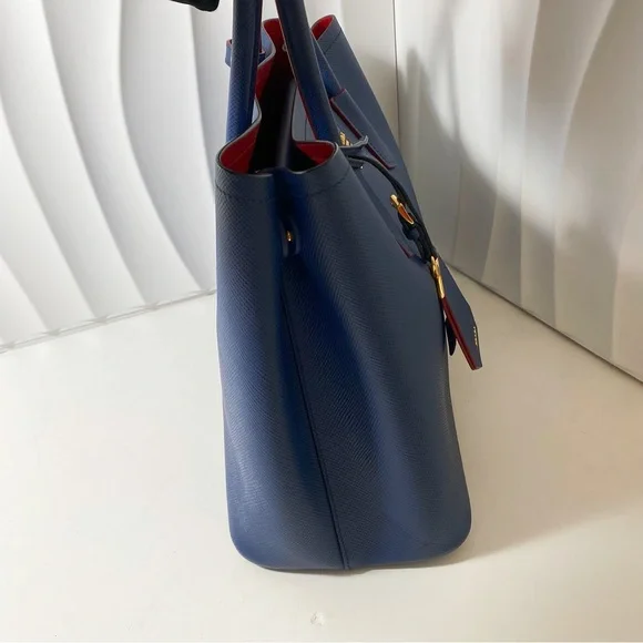 PRADA Double Medium Tote Bag Blue Saffiano Leather - Picture 3 of 12